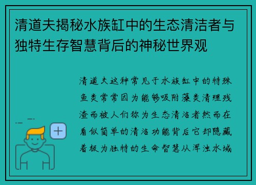 清道夫揭秘水族缸中的生态清洁者与独特生存智慧背后的神秘世界观